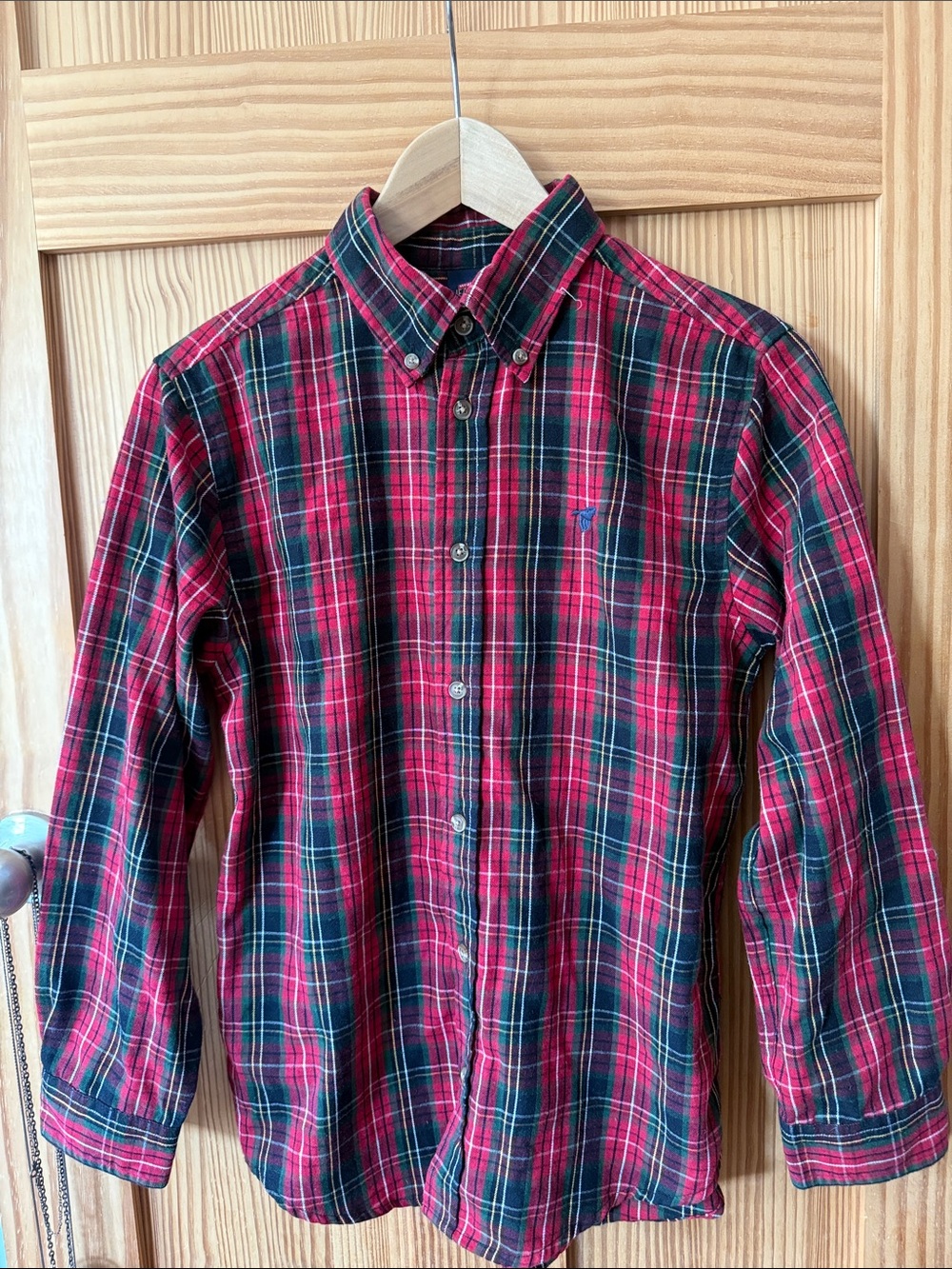 Wrangler Red and Green Plaid Button-Down Shirt